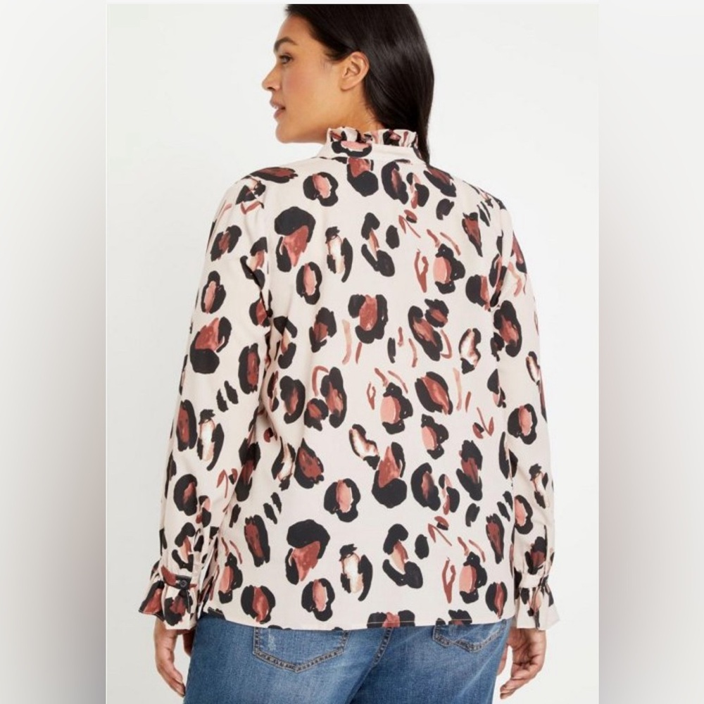 ELOQUII Women's Plus Size Button Down Shirt With Ruffle Neck sz 18 Panthera - Picture 2 of 5